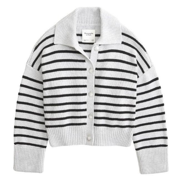 Abercrombie & Fitch Sweaters - Abercrombie & Fitch Black & Gray Striped Collared Cardigan